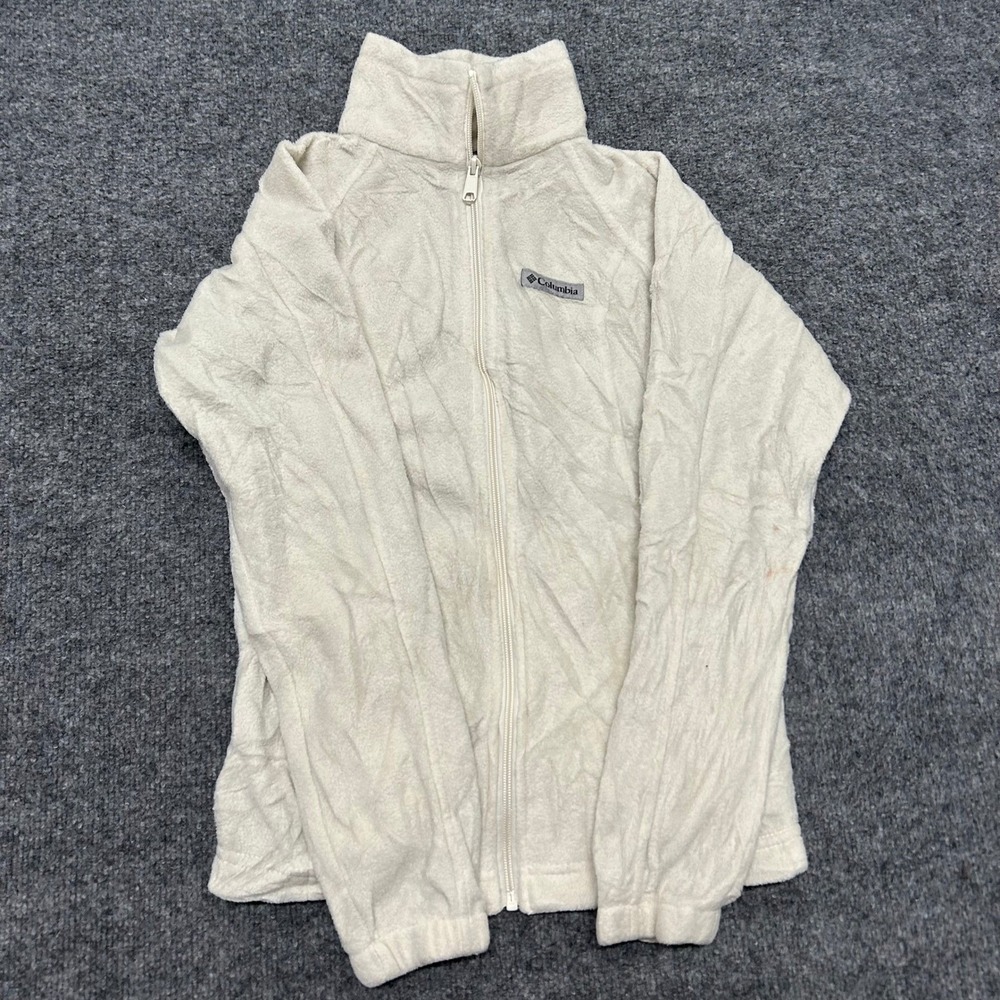 Columbia Jacket Womens XS Cream White Fleece Full Zip Mock Neck Outdoor Stains